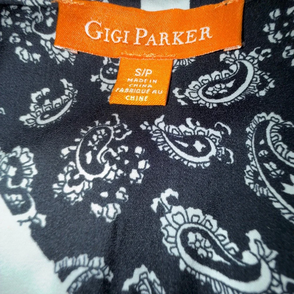 GIGI PARKER Black White Paisley Ruffle Wrap Flutter Sleeve Midi Dress‎ EUC Small
